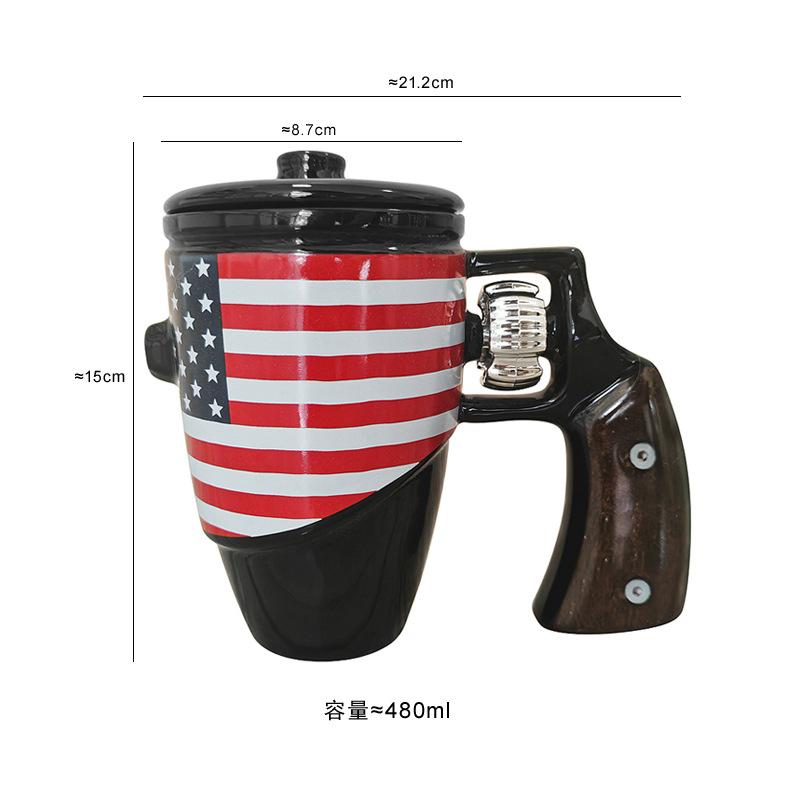 Creative Stars and Stripes Ceramic Cup Revolver Coffee Milk Mug American Flag Mug Christmas Gift 401-500ml