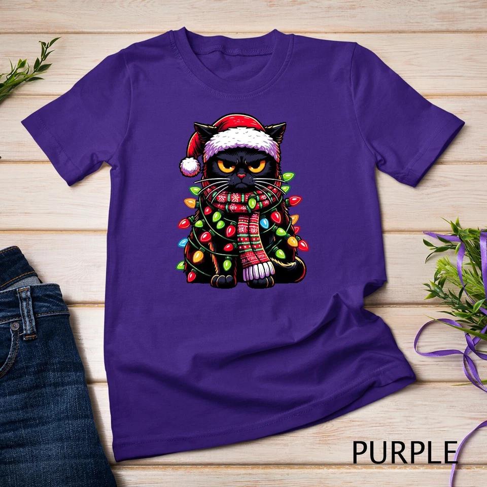 Grumpy Black Cat Meowy Xmas Christmas Outfit Cat Dad Cat Mom Unisex T-shirt 7 4XL