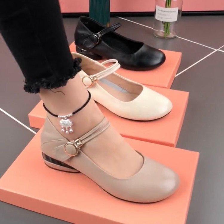 Popular single shoes women's 2025 spring new shallow mouth flat bottom low heel round head small leather shoes soft leather soft sole work shoes women