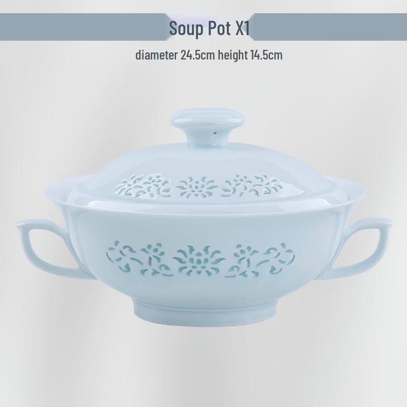 Jingdezhen Underglaze Celadon Linglong Soup Pot