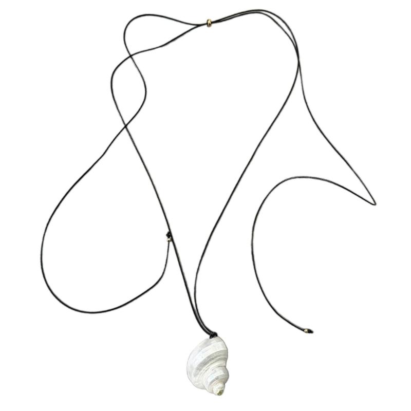 Adjustable Shell Necklace 120cm PU Leather Cord Clavicle Chain Coastal Style Accessory Stylish Neckchain Accessories