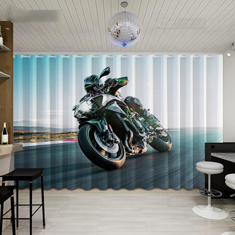 2PCS Cool Motorcycle Boys Dormitory Curtain Living Room Floor-to-ceiling Windows Motorcycle Club Studio Windows Cortinas Drape