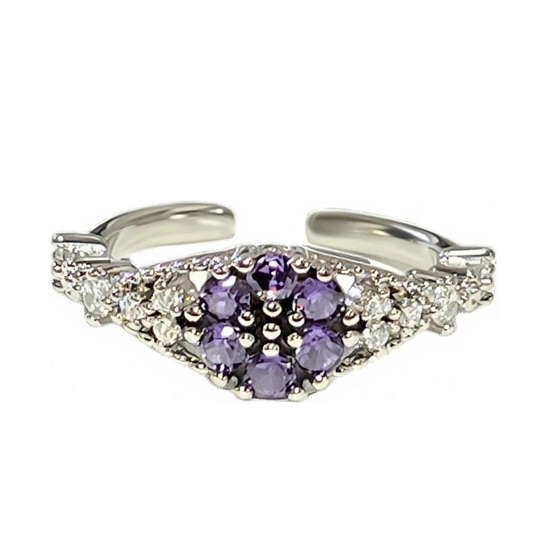 Dream sweet and cool wind butterfly love pink and purple colored diamonds cold wind light luxury open ring women stack and wear high-end rings