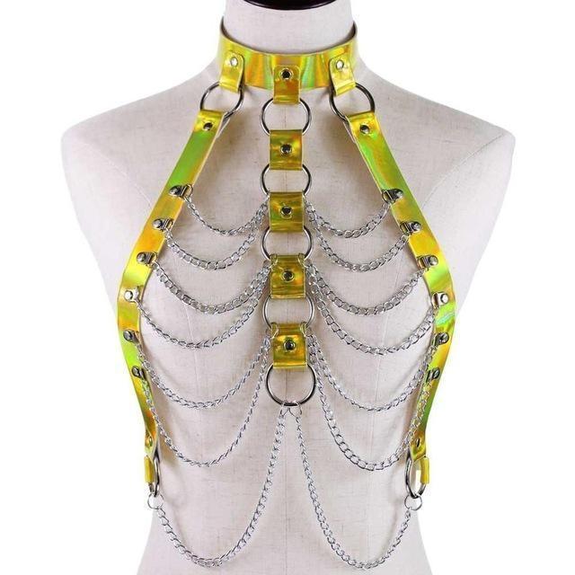Holographic Chain Harness Women Body Fetish Clothing  Clothing
