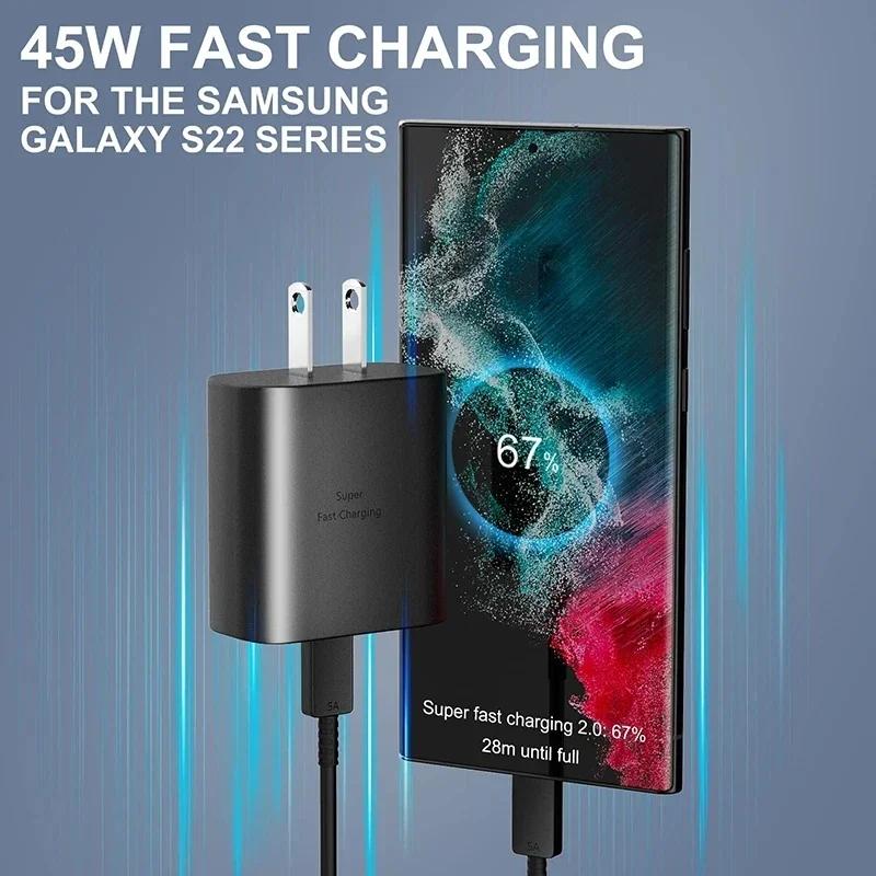 45W PD USB-C Fast Charger for Samsung S22 S23 S24 Note 20 A52 A53 A54 Z Flip 3 4 5 5A Type C Super Quick Charge Cable 1m 1.5m 2m
