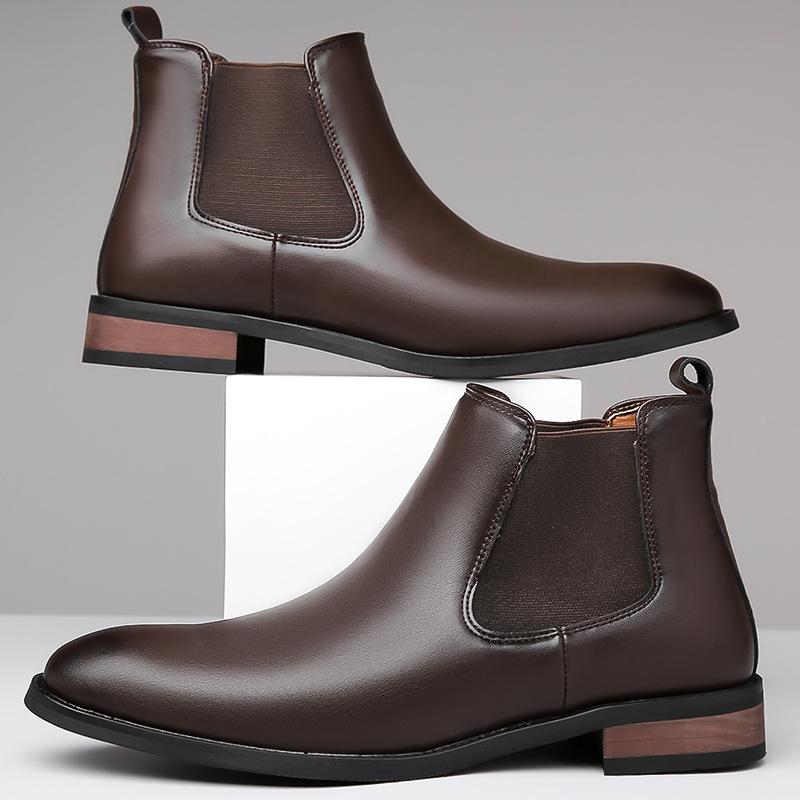 Luxury Designer New Men's Quality Pointed Patent Leather Casual Chelsea Ankle Boot Male Winter High Tops Shoes Zapatos Hombre