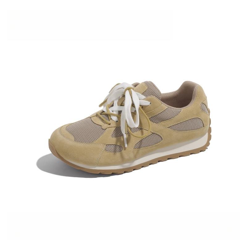 Leather~ Spring new sub-lace-up sports and leisure shoes flat-bottomed retro mesh breathable women's shoes