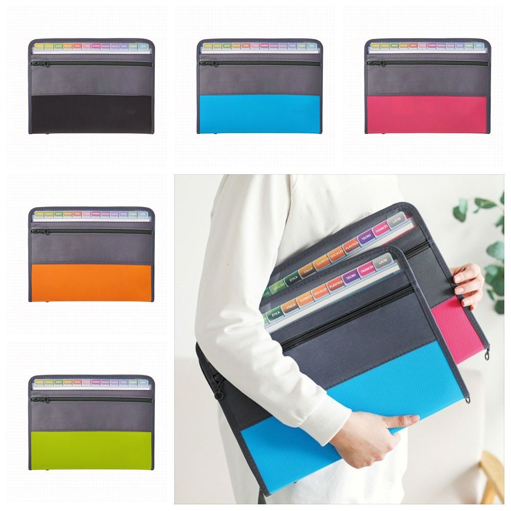 13 Pockets Expanding File Folder A4 Front Pencil Pouch Accordion File Organizer with Safe Zipper Multi-layer