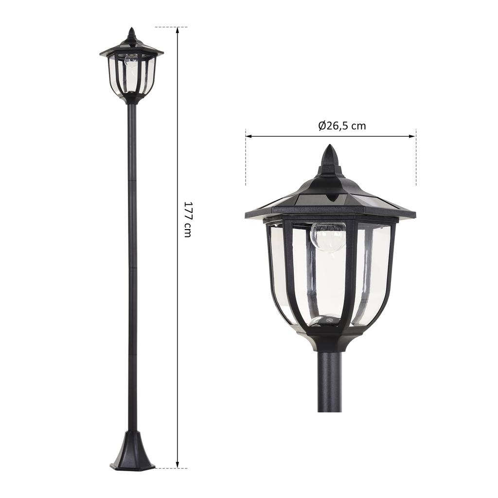 Outdoor Solar Floor Lamp, LED Lantern, 60 Lumens, 26 x 26 x 177 cm, Black