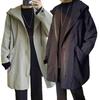 Herren Windjacke Mantel Mit Kapuze Langarm Reißverschlussleiste Trenchcoat Mit Taschen Einfarbig Lockere Passform Mittellange Oberbekleidung