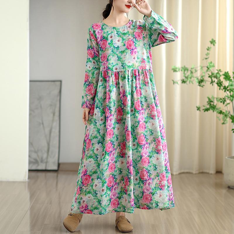 Long sleeve plus size cotton vintage floral new in dresses for women casual loose spring summer autumn dress