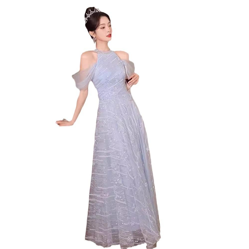 Blaues Abendkleid Damen High-End-Gefühl von leichtem Luxus Nische High-End Bar Mizwa Gastgeber Abschlussfeier Bankett Temperament Rock
