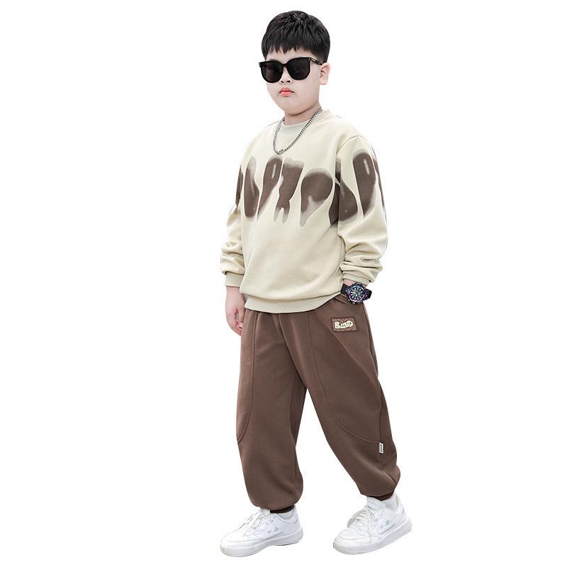 Boys' Plus-Size Sweatshirt & Sweatpants Set - Trendy Two-Piece for Spring & Autumn