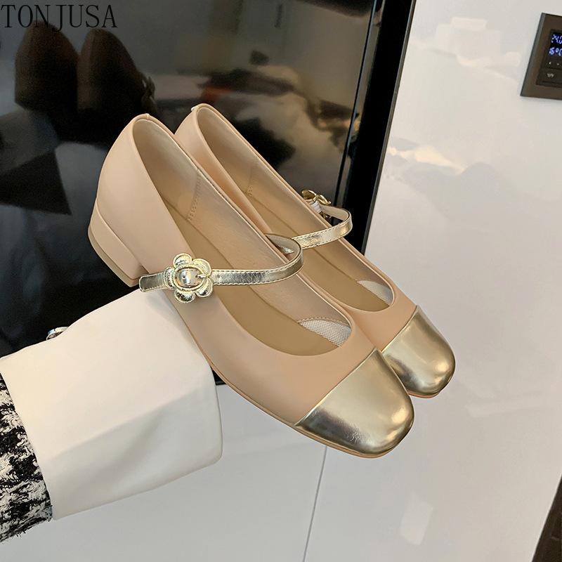 Color Matching Round Head Light Mouth Mary Jane Shoes Are Beautiful Commuting Soft Leather Large Size Women's Shoes