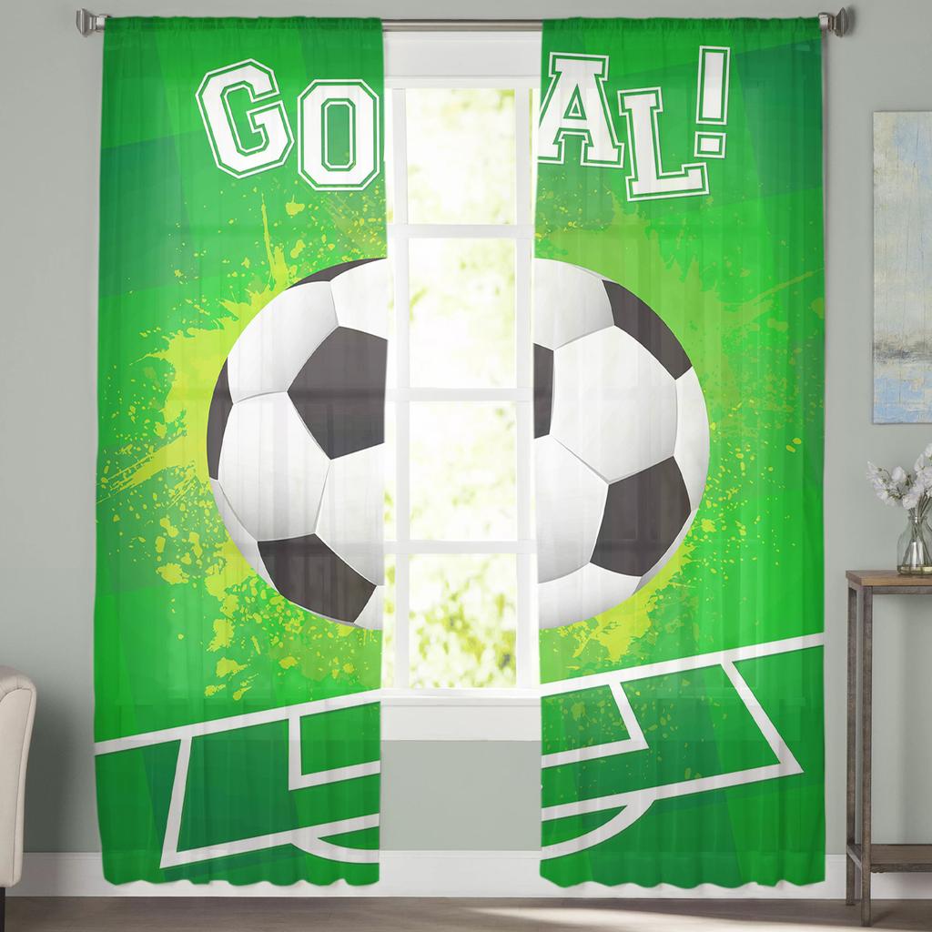 Fußball Fußballplatz Design Grün Tüll Sheer Fenster Vorhänge Für Wohnzimmer Das Schlafzimmer Moderne Voile Organza Vorhänge Vorhänge