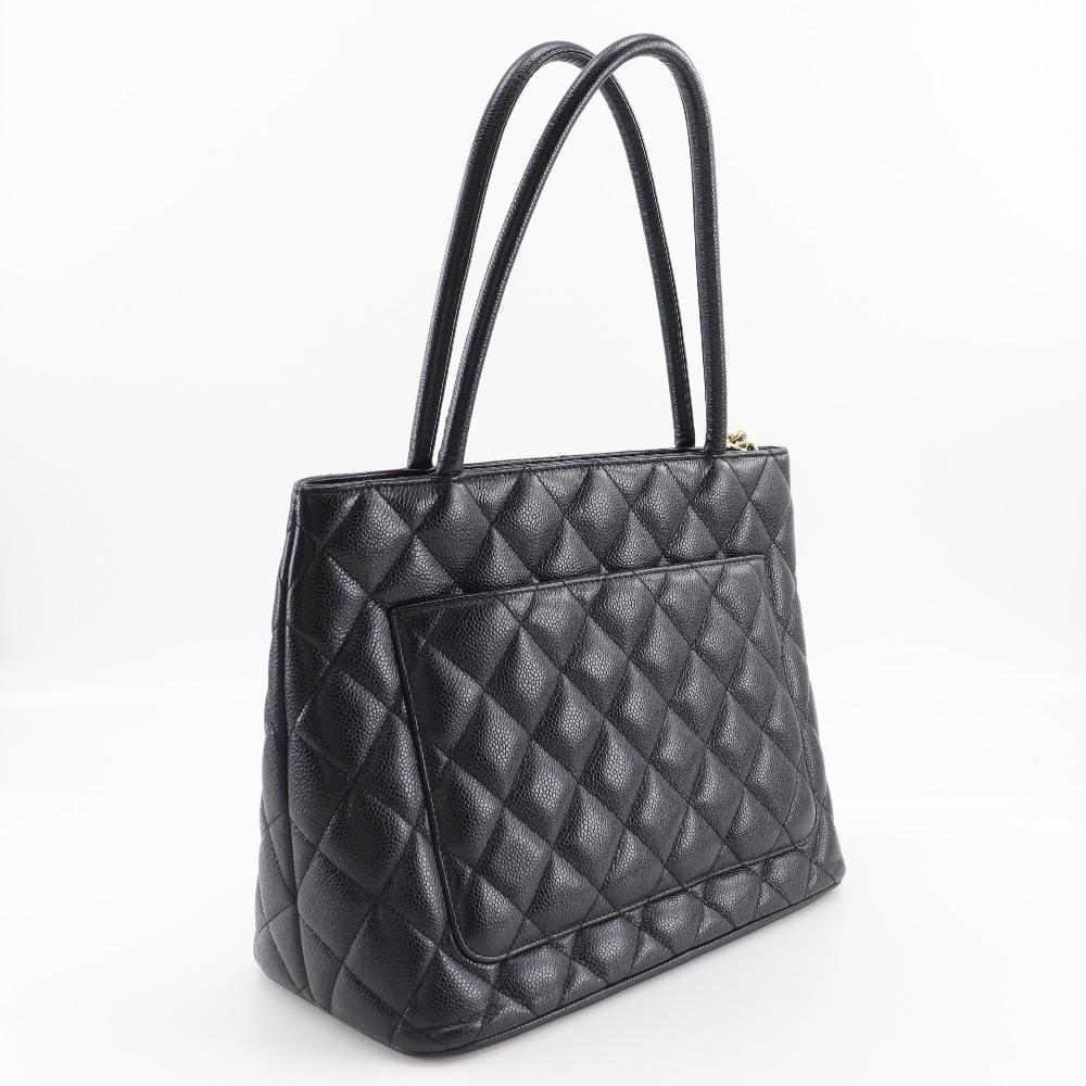 Chanel Medallion Tote Tote Bag A01804 Black Caviar Skin Women Used