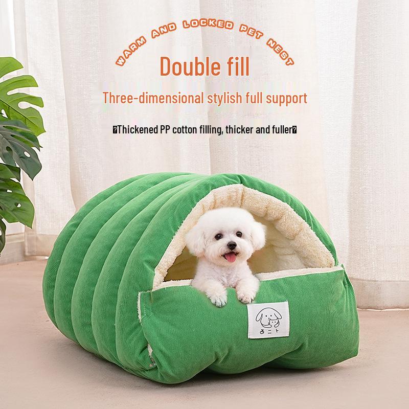 Winter Warm Zipper Style Plush Pet Sleeping Bag & Semi-Closed Cat Bed