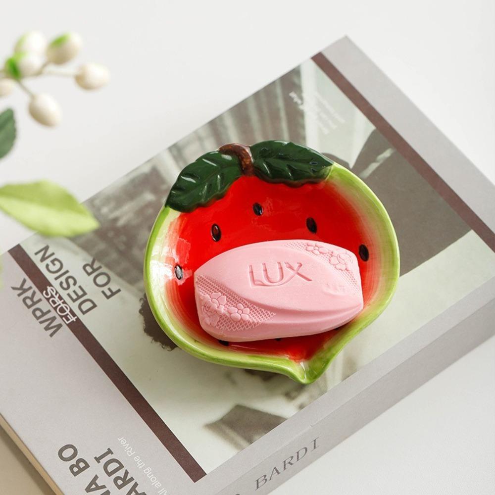 Cute Soap Storage Box Strawberry Soap Tray Decorative Desktop Ornament Ceramic Soap Box  Girls Gift