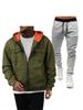 Men's 220g Pullover Hoodie Sweatshirt with Double Pockets and Zip-Up Cardigan Sports Casual Set