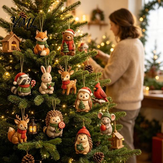 Novelty Holiday Desk Accessories Woodland Animal Advent Calendar, 24-Day Christmas Countdown Set with Forest Room Decorations Critter Ornaments,