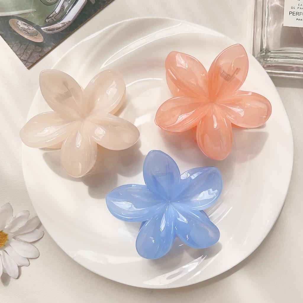 3 Pcs Hawaiian Flower Hair Claw Clips for Thick Hair,Non Slip Marble Vein Plumeria Flower Hair Pins for Women Beach Vacation