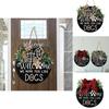 Handcrafted Stunning Wooden Dog Plaque With Classic Bow And Leafy Wreath For Decor Charming