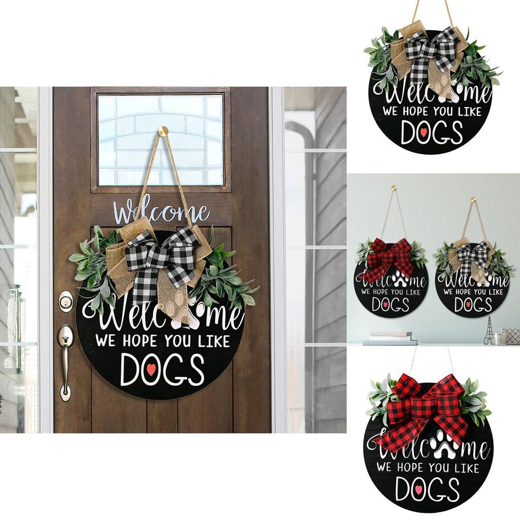Handcrafted Stunning Wooden Dog Plaque With Classic Bow And Leafy Wreath For Decor Charming