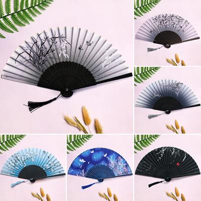Vintage Seiden-Falthandfächer, chinesisch-japanisch, Bambus-Fächer, Bastelgeschenke, Frauen, Tanz-Performance-Requisiten, Heimdekoration, Ornamente