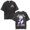 Vintage Washed Anime Hunter X Hunter T Shirts Spider Phantom Troupe Hisoka Chrollo Short Sleeve T-shirt Men Women T-shirt
