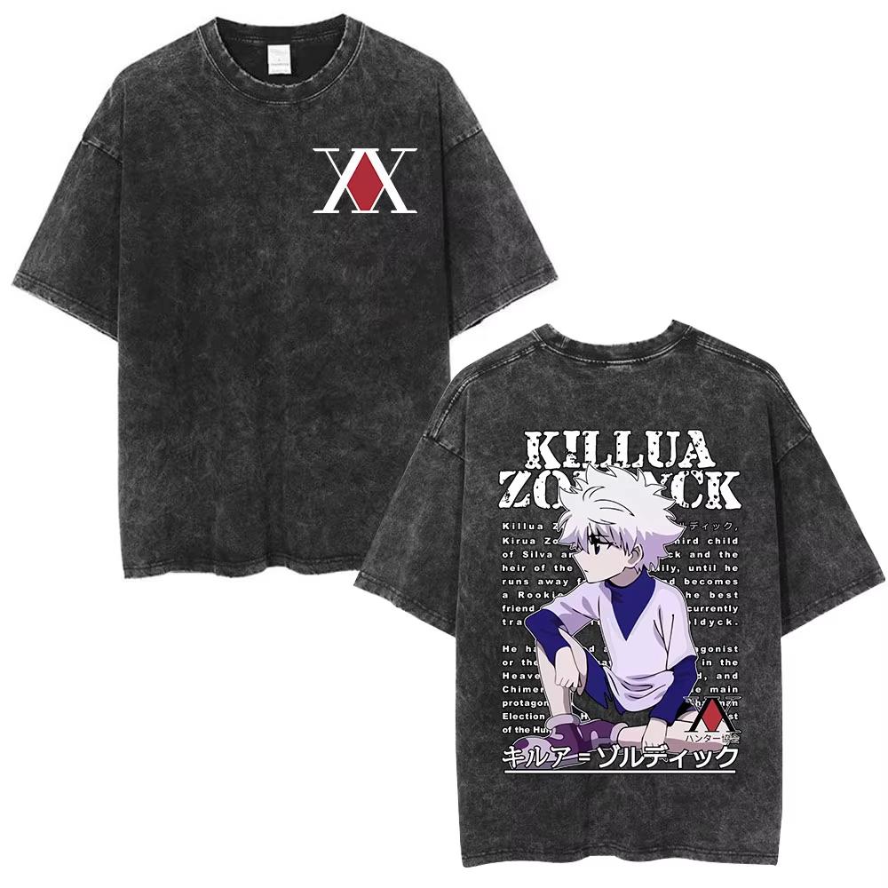 Vintage Washed Anime Hunter X Hunter T Shirts Spider Phantom Troupe Hisoka Chrollo Short Sleeve T-shirt Men Women T-shirt