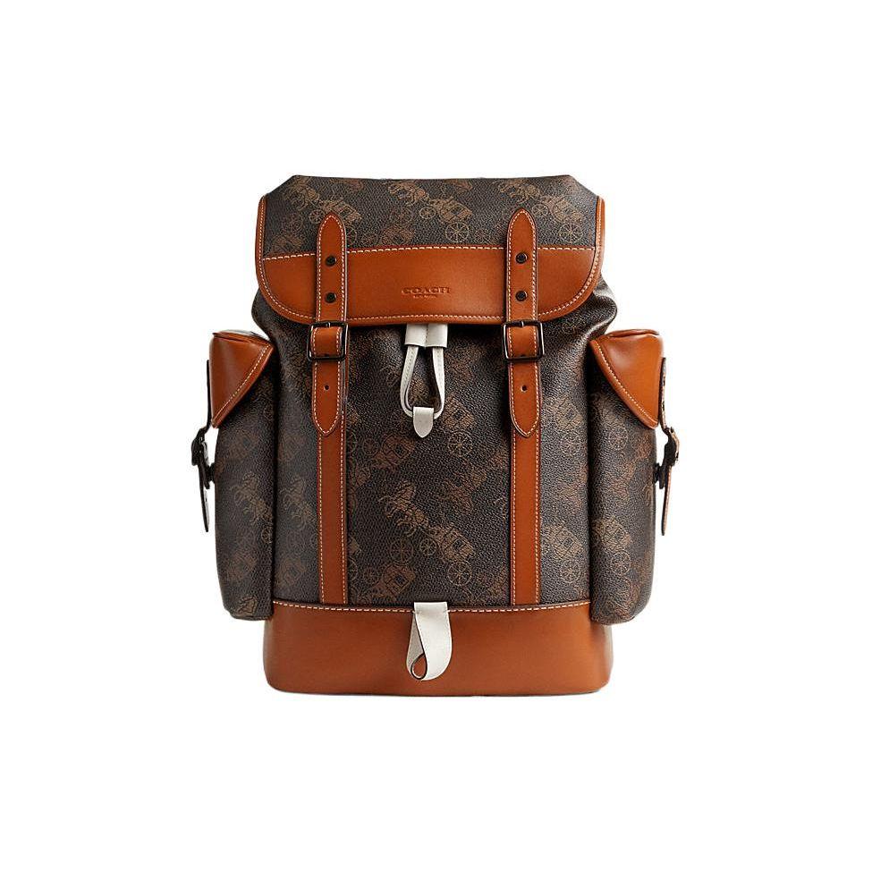 Coach Men's Brown/Black 31 Embossed Logo Classic Monogram Drawstring Flap Large Capacity Canvas And Leather Backpack Backpack Cm386-W8f