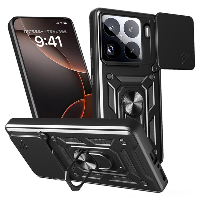 Armor Ring Stand Funda For Xiaomi 15 15Pro 5G Case Shockproof Slide Lens Protect Phone Cover for Xiaomi15 Pro Car Magnetic Funda