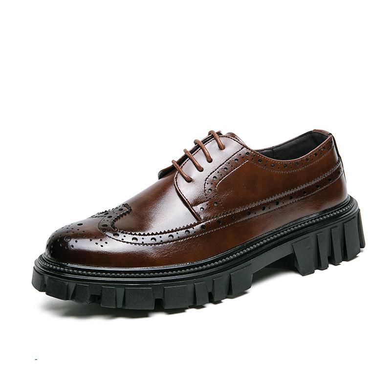 Korean Style Thick-Soled Men's Brogue Shoes, Sizes 38-45 - Trendy Carved Leather Work Boots, Low-Top Design