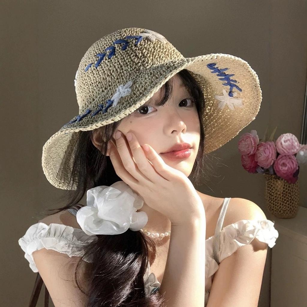Flower Straw Hat Women'S Summer Hollow Sunshade Sunscreen Woven Bucket Hat French Seaside Beach Vacation Hat