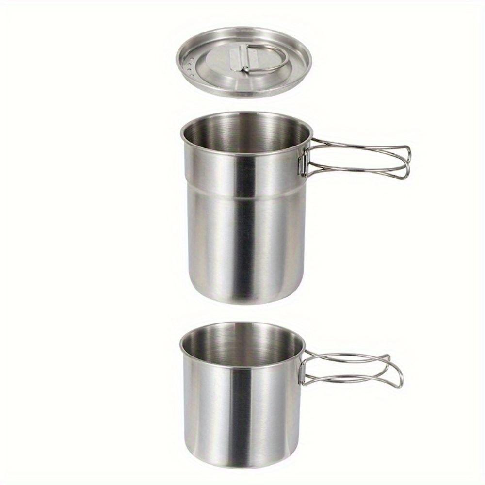 304 Stainless Steel Mug 2pcs Set, Folding Handle Coffee Cup, Outdoor Camping Portable Cookware Pot