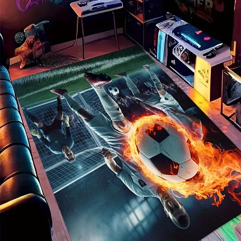 Soccer Football Player Action Print Flannel Rug Sports Theme Living Room Carpet Kids Room Decor Soft Fleece Floor Mat Indoor