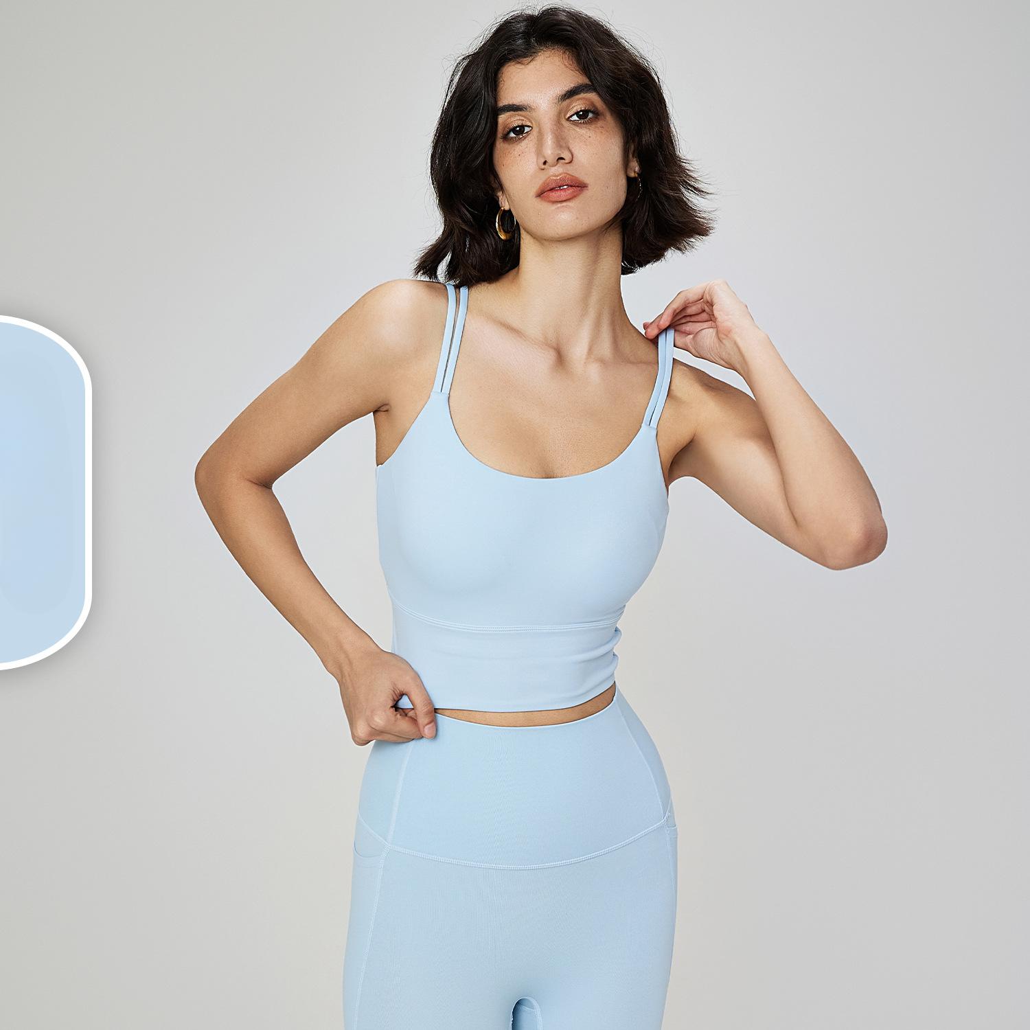 

Европейский и американский стиль женский двойной бретелька лифчик цельный Beauty Back удлиненный спортивный бюстгальтер для йоги с полными фиксированными чашками 10 синий