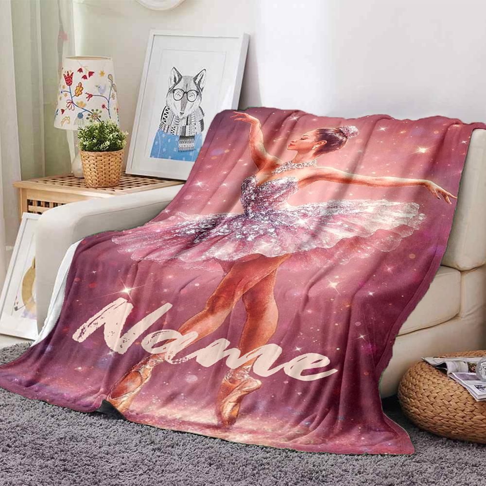 Custom Name Ballet Theme Printed Blanket - Perfect for Couch, Bed, Travel & Outdoor Use | Machine Washable, Cozy & Durable.