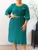 Damen Mode 2026 3/4 Ärmel Falten Einfarbig Rundhals Kleid