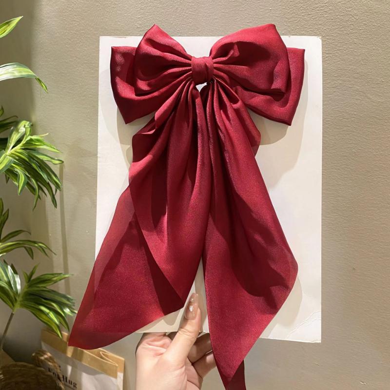 Elegant Bow Ribbon Hair Clip for Women Fashion Solid Satin Spring Clip Simple Hairpin Headband with Clips Girls Hair Accessories