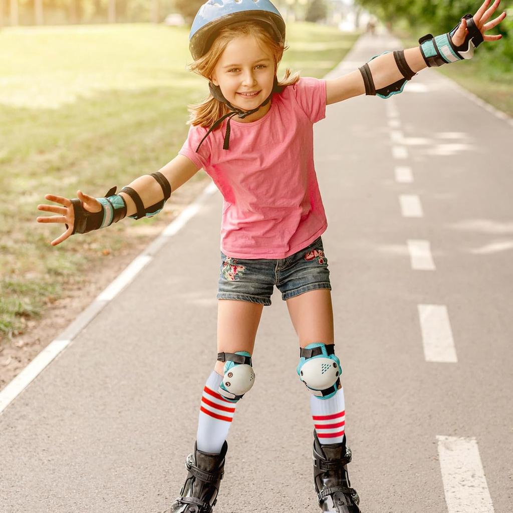 Shihanee 6 Pairs White Knee High Socks Striped Tube Socks Roller Skate Skating Soccer Athletic Sports Long Stockings Leg Warmer Gifts for 7-12 Year