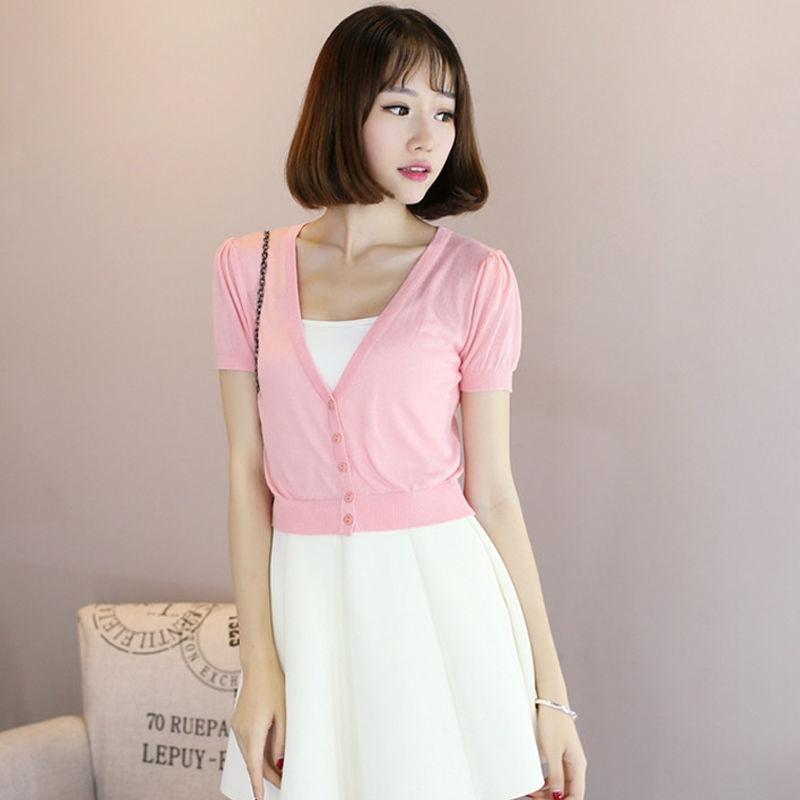 Outerwear Jerseys Summer Cardigan Women Cropped Blouses Korean Fashion Style Cute V-neck Women's Coat Black Bolero Woman Basic