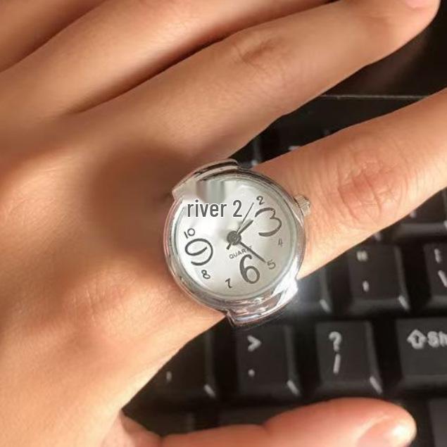 Quarz Strass Ringuhr mit elastischem Metallband