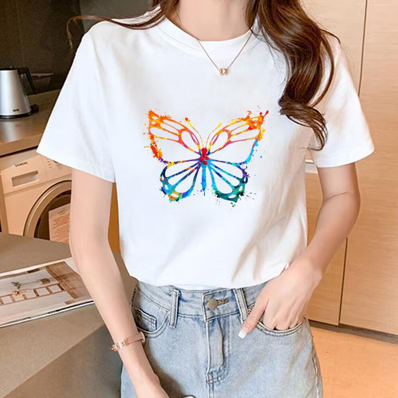 

Womens Modal Fabric Tshirt with Butterfly Cartoon Print Summer Short Sleeve Top TemperaUnisext FeUnisex Fashion Polyester fabric 4XL