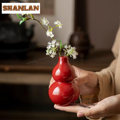 Red Ceramic Gourd Vase Vase Ancient Home Decorations Plant Pot Household Flowerpot Chinese Tea Set Equipment Ornaments Gifts