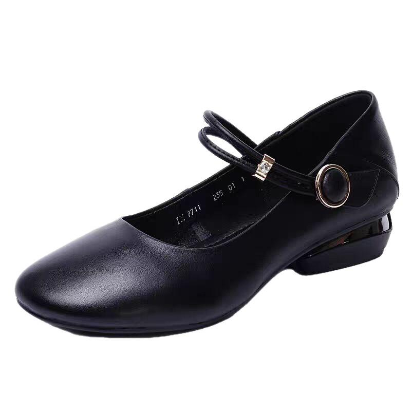 Single Shoes Women's Spring and Autumn Small Leather Shoes Flat Bottom Non-slip Comfortable Light Mouth Round Head Soft Sole Soft Surface Mother Shoes