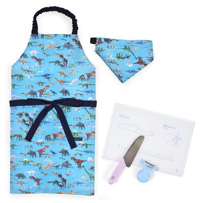 Candy Apron Cooking Item Cutting Triangle Dinosaur World NT665560 [Colorful Style] & Set, Water-Repellent, No-Iron Apron, Knife, Peeler, Board, Scarf,