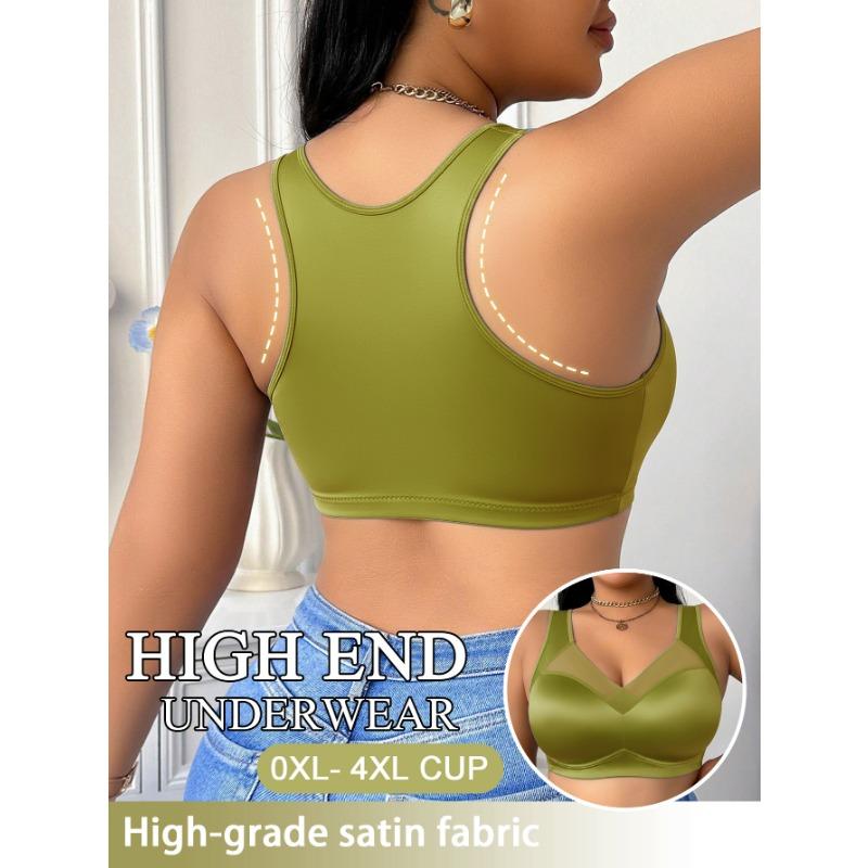 Sutiã Sem Fio Costurado com Renda Profunda em V para Mulheres Plus Size