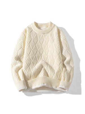 Men's Fleece-Lined Japanese Style Solid Color Sweater - Warm Autumn/Winter Pullover Knitwear
