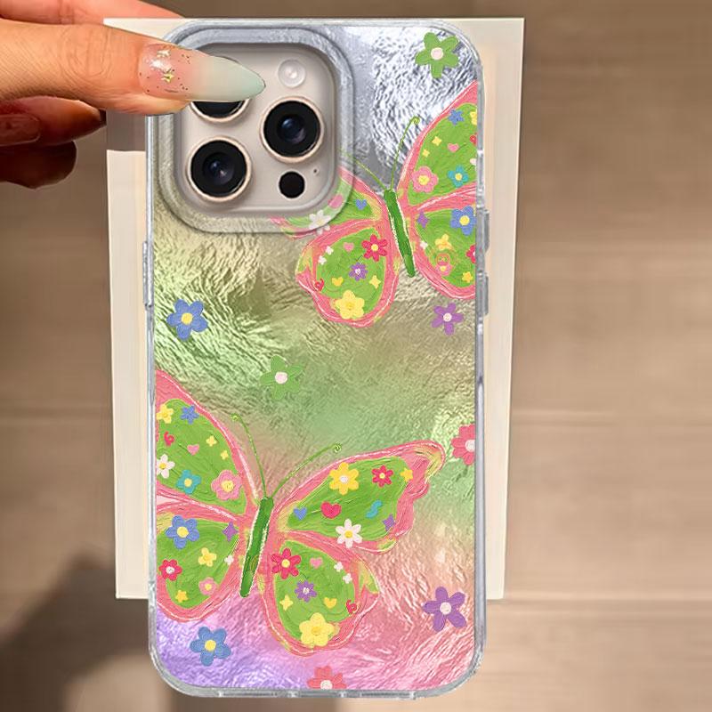 Case For IPhone 16 15 13 Plus Pro Max 7 14 Pro 5G Phone Cover Green Black Butterfly Gradient Pattern For IPhone 16e Luxury Bags